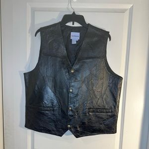 - Vintage Direct Source Inc. Black Leather Motorcycle Vest, size Large